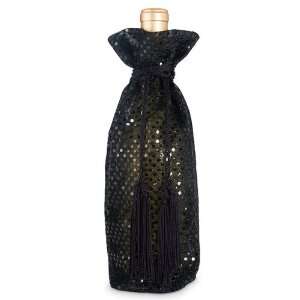  Black Sequin Fabric One Bottle Holiday Wine Gift Bag w/ Black 