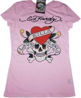   Light Baby Pink Love Kills Slowly Skull Tattoo T Shirt Small  