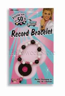 Flirtin with the 50s Record Bracelet features white, black, and pink 