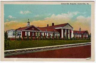 Postcard~Greenville Hospital~Greenville, Pennsylvania  