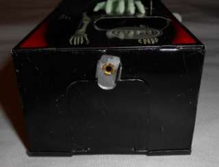 Vintage Tin Wind Up Skeleton in Coffin Bank with Box, made in Japan 