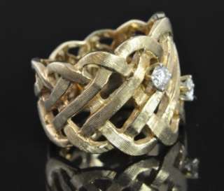   14K Gold .27 CT Diamond Woven Lattice Wide Band Ring 8.25 Heavy  