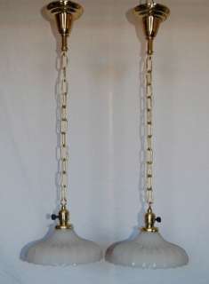 Pair of Antique Pendant Lights Industrial Fluted Shades  