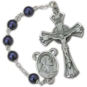 Deluxe Glass Rosary Dark Blue Precious Gemstone Fine Deluxe Birthstone 