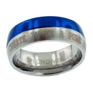   Hear in Blue & Silver Finish Band Stainless Steel Ring size 6: Jewelry