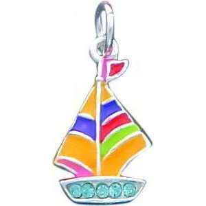    Sterling Silver Enamel Blue Crystal Sail Boat Pendant: Jewelry
