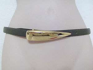 GRAY LEATHER BELT with gold tone buckle size Medium  