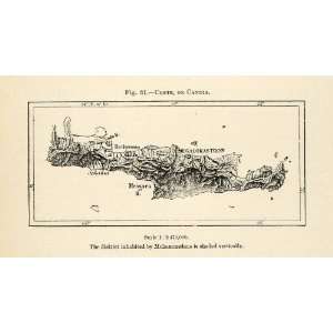  1882 Relief Line block Map Crete Candia Island Greek Greece 