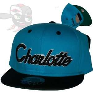  Charlotte Teal/Black Script Snapback Hat Cap Everything 