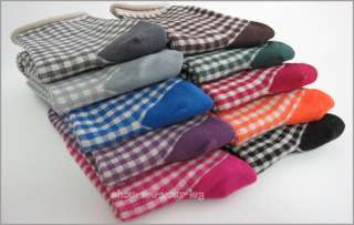 Gingham Check Cotton Blended Roll  Top Ankle Socks   10 Colors 