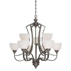 Benton Collection 9 Light 34 Tarnished Metal Chandelier with Creamy 