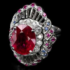 BEAUTEOUS TOP AAA BLOOD RED RUBY,SAPPHIRE 925 SILVER RING  
