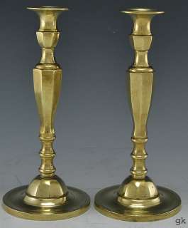 Pair 2 Antique Brass Tall Single Candlesticks Eastern European or 