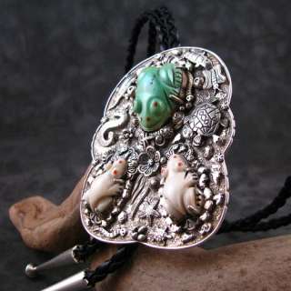   Chavez w/Peter & Dinah Gasper Smith Turquoise & Bone Frogs Bolo  