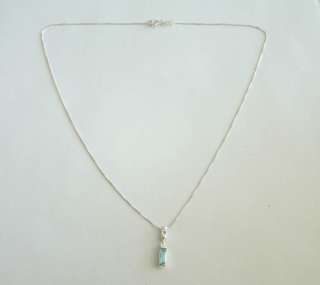 Sterling Silver Genuine Blue Topaz Pendant Necklace 925  