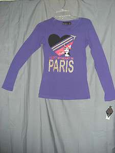 Girls Rebecca BonBon Long Sleeve Purple Top I Left My ♥ in Paris 