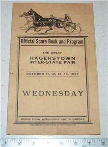1927 Great Hagerstown Fair Score Book & Program Horse Race L@@K! http 