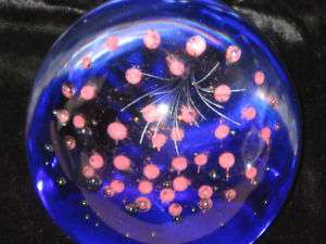 ART GLASS BLUE & PINK PAPERWEIGHT GLASS BALL  