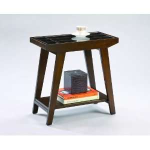  Midori Cherry Brown Finish Chairside End Table With Glass 