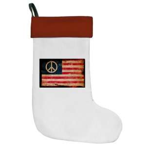    Christmas Stocking Worn US Flag Peace Symbol 