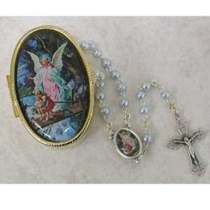   BLUE ROSARY IN GUARDIAN ANGEL BOX, GUARDIAN ANGEL PHOTO CENTERPIECE
