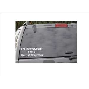 IF OBAMA IS THE ANSWERIT WAS A REALLY STUPID QUESTION  window decal
