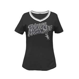 Chicago White Sox Womens Missy V Neck T Shirt by 5th & Ocean   Black 
