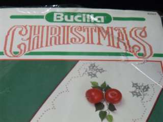 Vintage Bucilla Stamped Cross Stitch Country Table Runner Knit NIP 