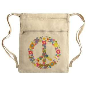    Messenger Bag Sack Pack Khaki Floral Peace Symbol 