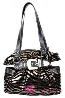 Western Rhinestone Belt Zebra Print Handbag Purse Bronz  