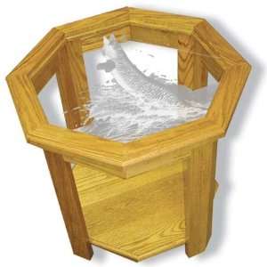   Etched Glass End Table with Etched Muskie Octagon