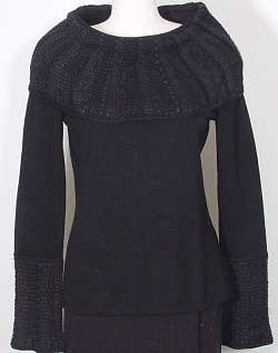 NWT DANA BUCHMAN Black Wool Textrd Cowl Sweater XL  