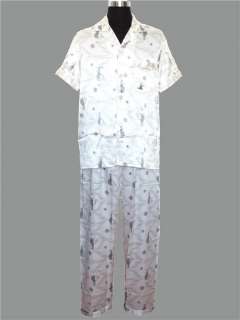 New Silk Satin Pajama Sleepwear Short Sleeve White L  