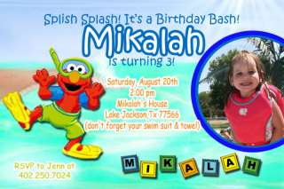 Pool or Beach Party Elmo Sesame Street Birthday Party Invitations 