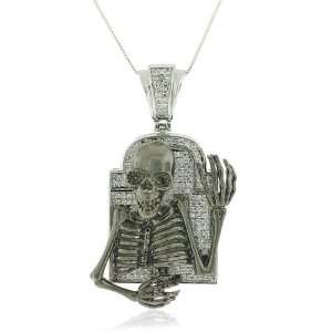  Sterling Silver Micro Pave Hip Hop Crypt Skeleton CZ 