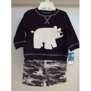   Boys 2 piece L/S Polar Bear Camo Pant Set Navy Blue 6 Months: Baby