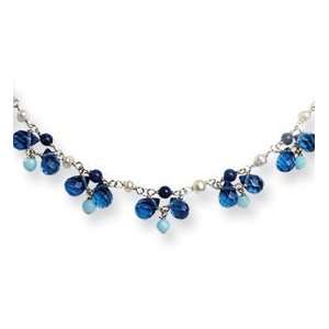   Silver Blue Crystal/Lapis/ite/Cultured Pearl Necklace: Jewelry