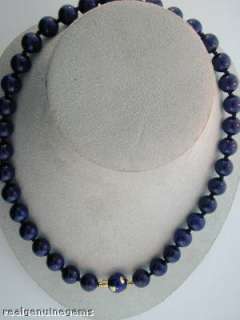 11mm Round Dark Blue Lapis lazuli Necklace 14K Clsp 18  