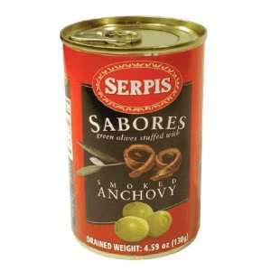 Serpis Green Olives Sabores with Smoked Anchovy, 4.59 ounce Metal Tin 
