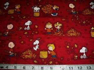 PEANUTS FALL LEAVES COTTON FABRIC SNOOPY CHARLIE BROWN Large 1 1/3 