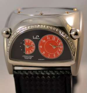   Pozzan Dual Time Red Diamond Leather Watch NR Last One In Stock  