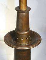 VINTAGE STIFFEL TABLE LAMP AGED ANTIQUE BRASS RETRO LINEN WRAPPED DRUM 