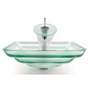 Square Frosted Oceania Glass Sink and Waterfall Faucet Faucet Finish 