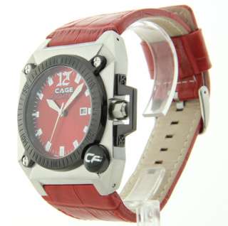 CF332009RDRD Cage Fighter Mens Leather Date Watch  