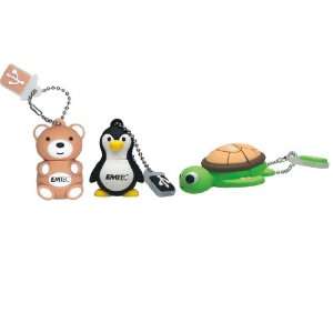 Emtec Animal USB 4GB Flash Drive Set: Penguin/ Sea Turtle 