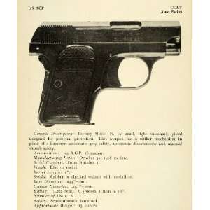  1948 Print .25 ACP Colt Automatic Pocket Factory Model N Pistol 