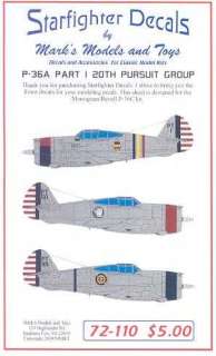 Starfighter Decals 1/72 CURTISS P 36 HAWK 20th Pursuit Group  