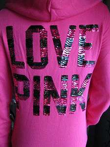 NWT VICTORIA SECRET LOVE PINK BLING SIGNATURE ZIP UP HOODIE PINK XS S 