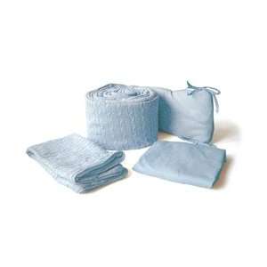   Tadpoles Basics Gingham Blue   3 Piece Cable Knit Portacrib Set: Baby