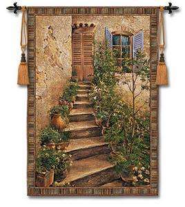Tuscan Villa II European Stairs Tapestry Wall Hanging  